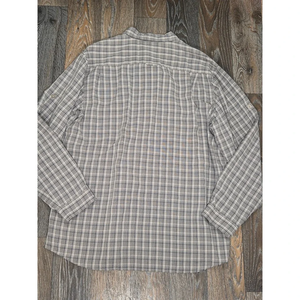 The North Face Mens XXL Tekware Plaid Long Sleeve Hiking Shirt Tan Blue Button